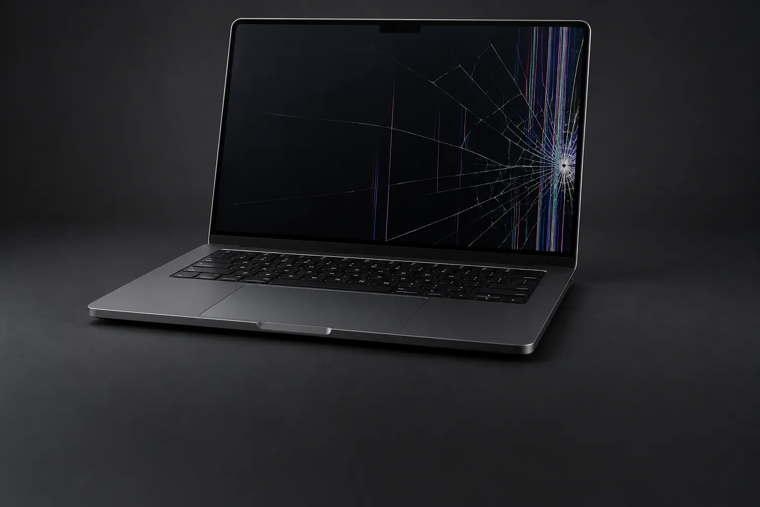 Illustratieve afbeelding van een MacBook met gebroken scherm